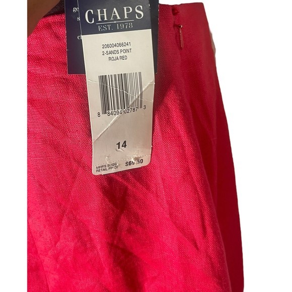 Chaps 100% Linen Tulip Hem Skirt A-line‎ Bright Red Side Zipper Lined Sz 14 NWT - Picture 6 of 9